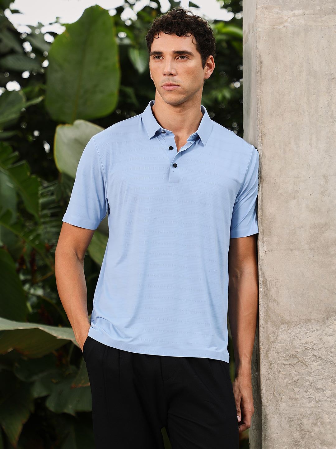 mens misty blue seamless gradient texture polo t shirt