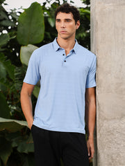 mens misty blue seamless gradient texture polo t shirt