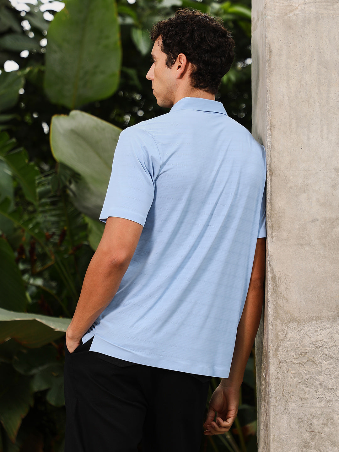 mens misty blue seamless gradient texture polo t shirt