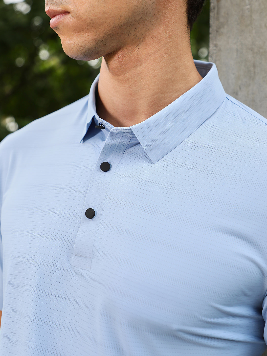 mens misty blue seamless gradient texture polo t shirt