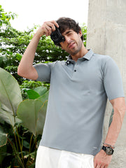 mens coin grey seamless knit polo t shirt