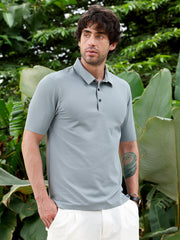 mens coin grey seamless knit polo t shirt