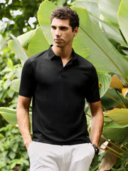 mens obsidian black seamless knit polo t shirt