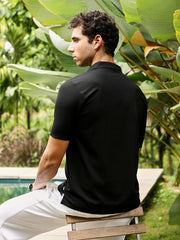 mens obsidian black seamless knit polo t shirt