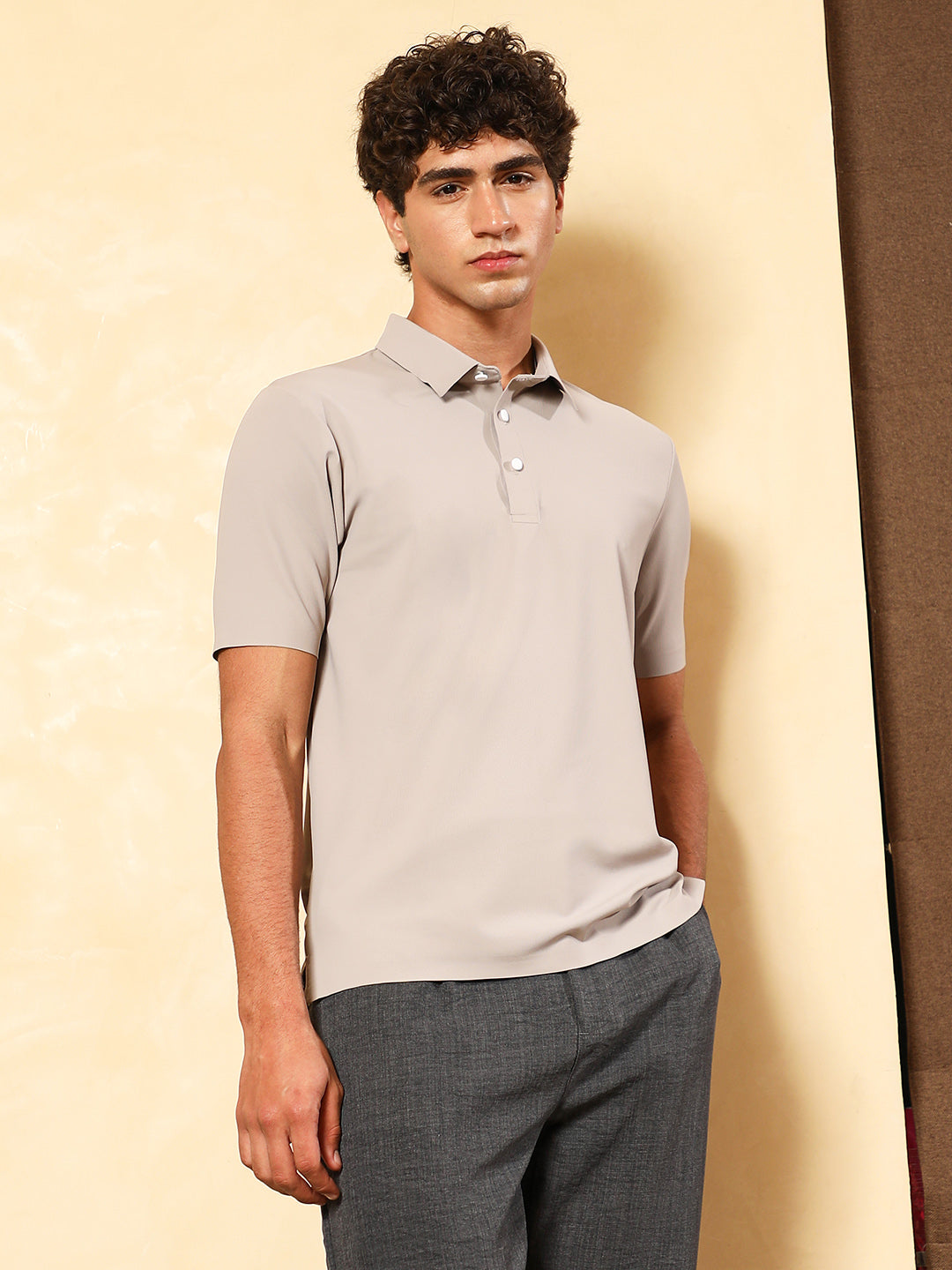 mens light grey seamless grid polo t shirt