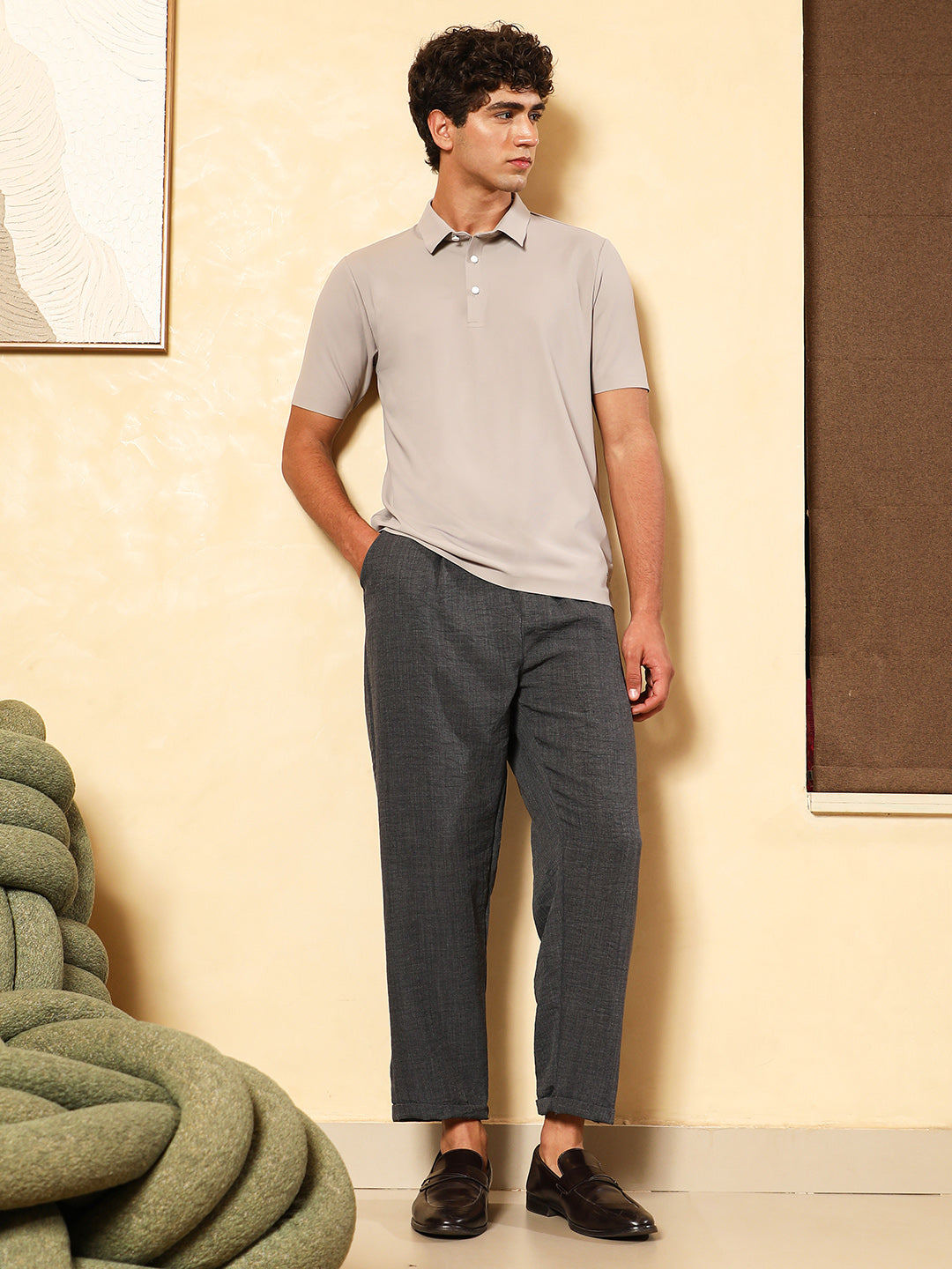 mens light grey seamless grid polo t shirt