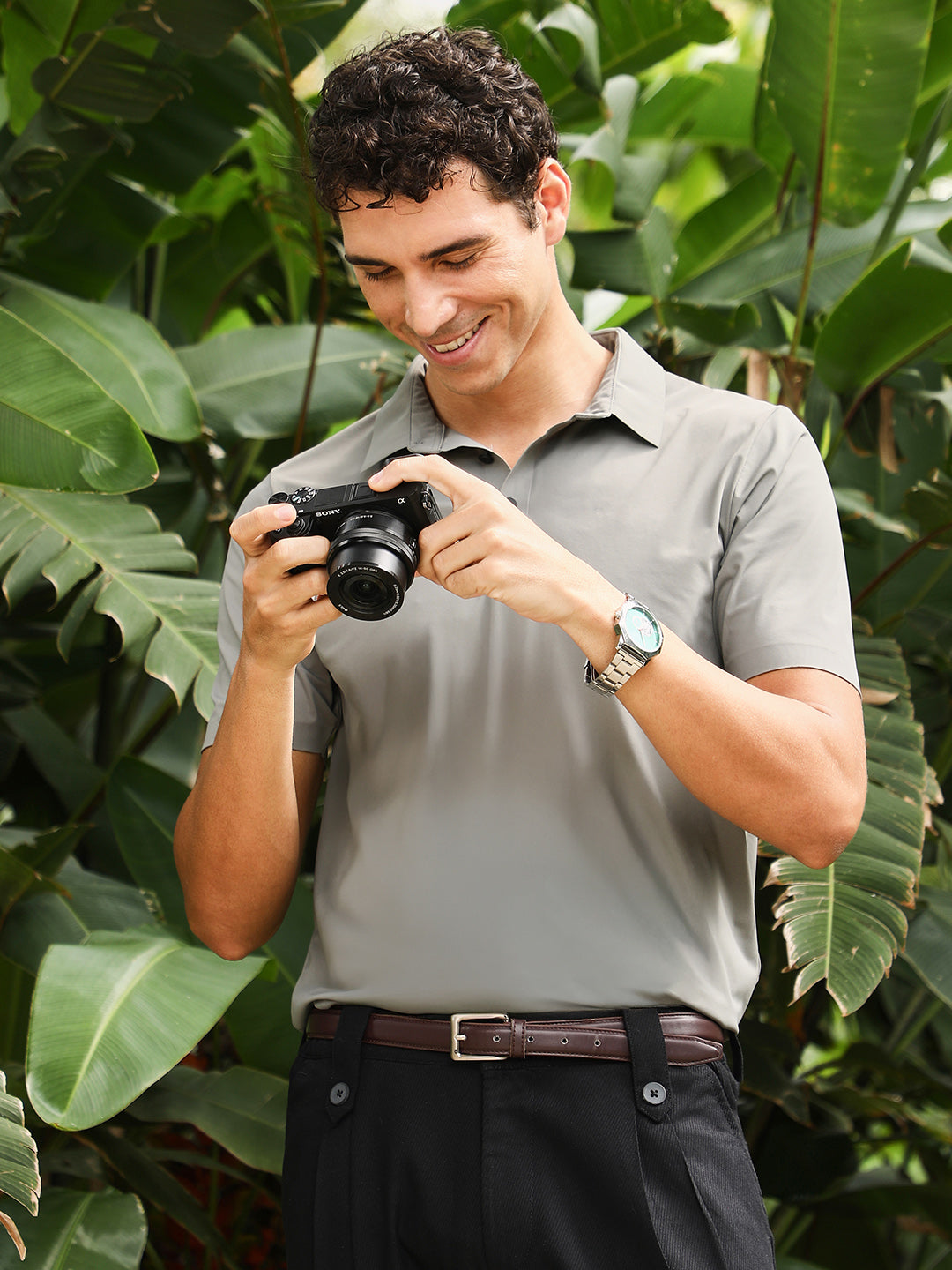 mens moon grey seamless solid polo t shirt