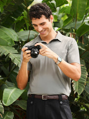 mens moon grey seamless solid polo t shirt