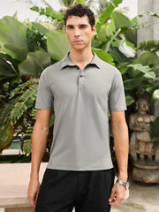 mens moon grey seamless solid polo t shirt