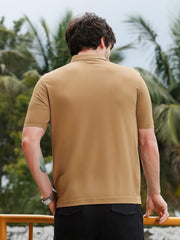mens camel beige seamless solid polo t shirt