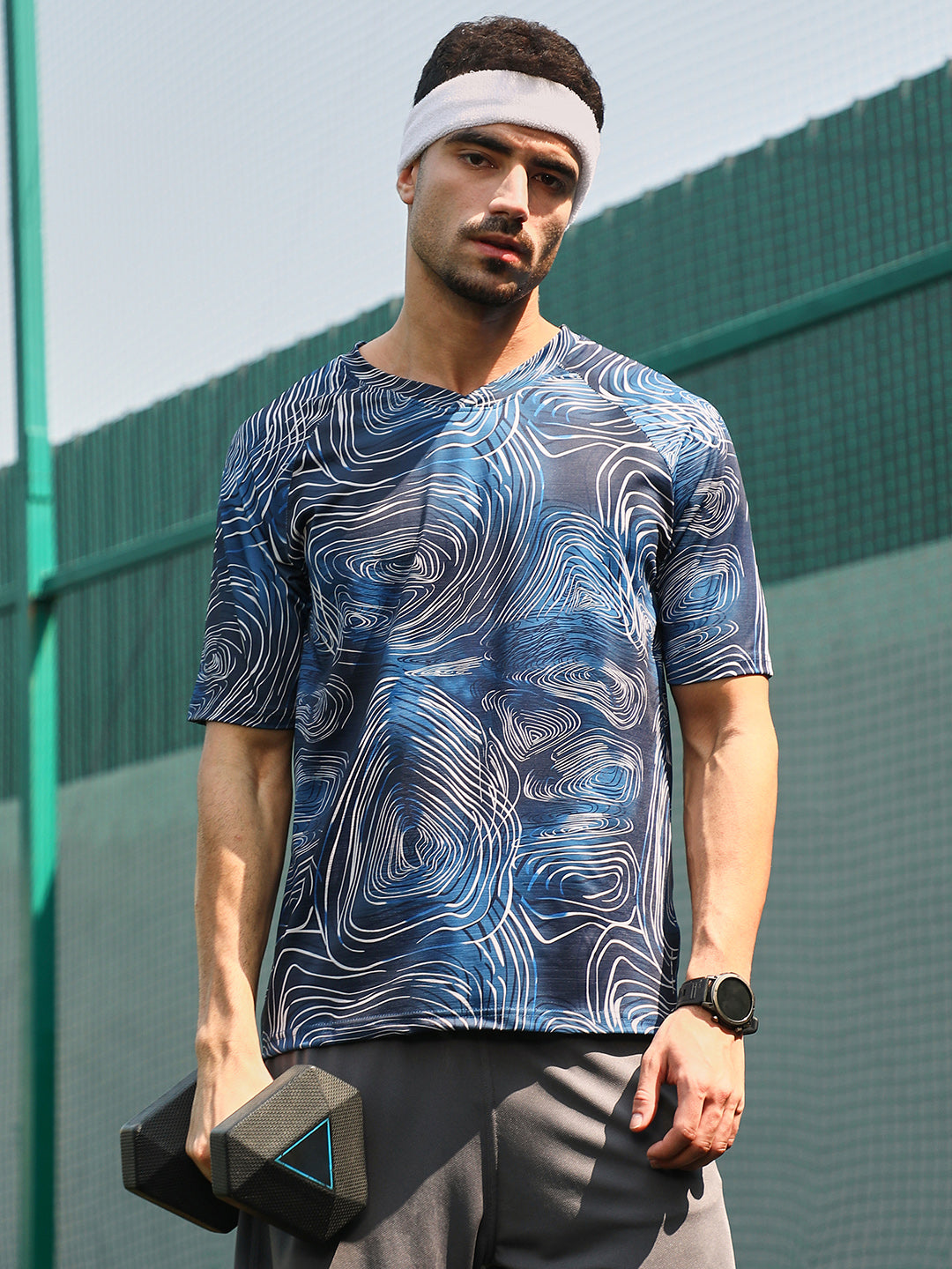 Swirl-Lined Activewear T-Shirt