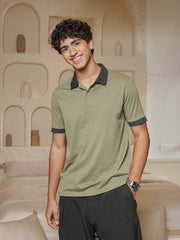 mens pistachio green rope lined textured polo t shirt
