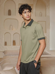 mens pistachio green rope lined textured polo t shirt