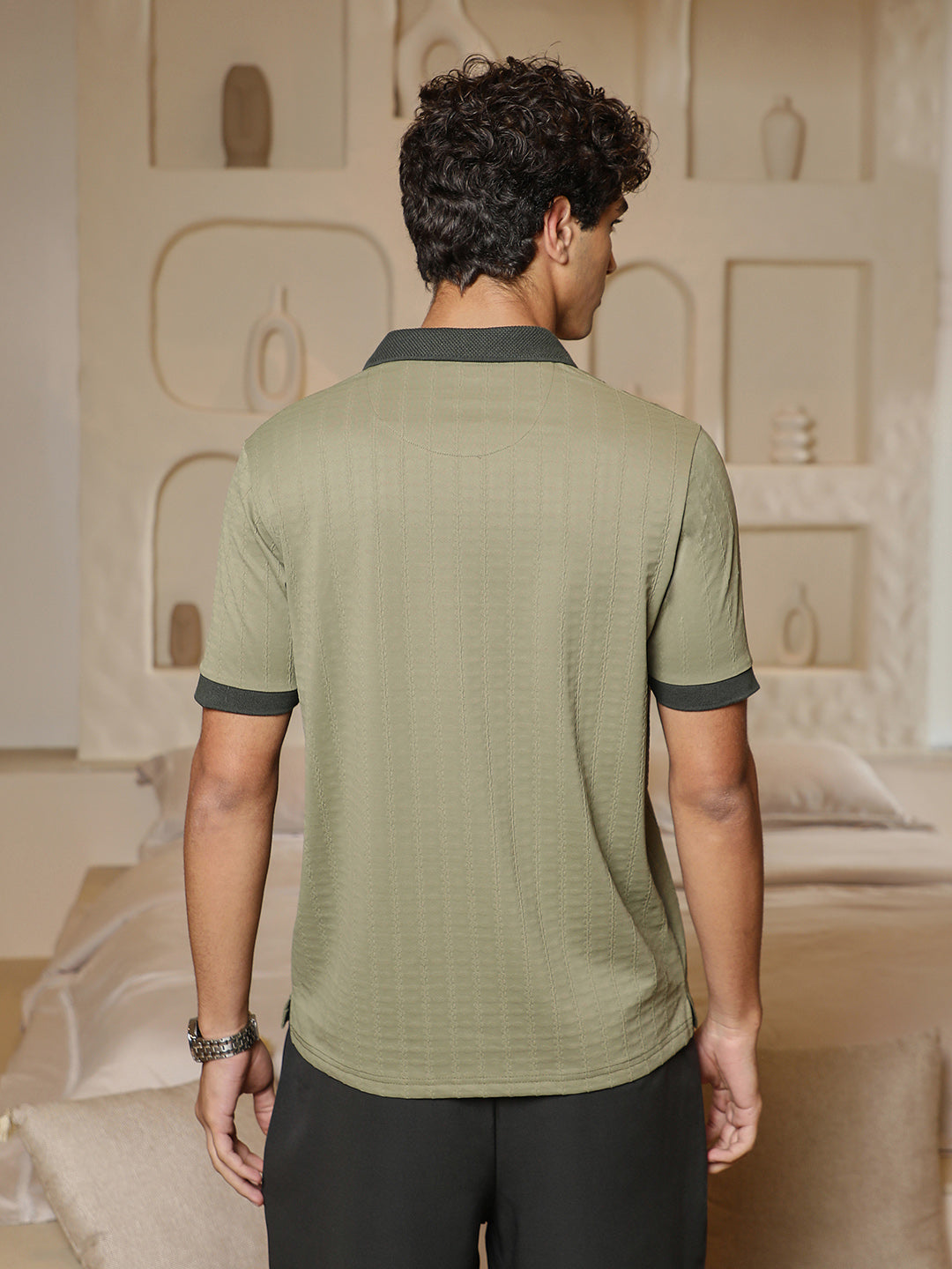 mens pistachio green rope lined textured polo t shirt