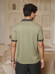 mens pistachio green rope lined textured polo t shirt