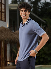 mens flint grey block argyle knit polo t shirt