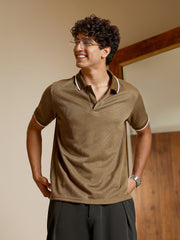 mens olive brown ribbed knit polo t shirt