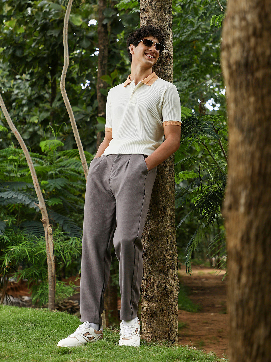 mens peach orange chalk white block textured knit polo t shirt