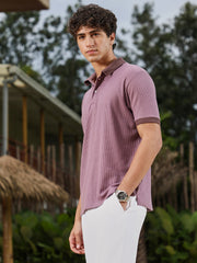 mens mauve purple textured knit polo t shirt