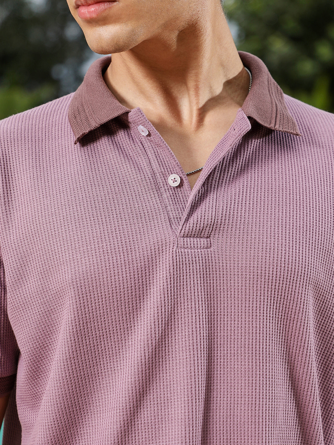 mens mauve purple textured knit polo t shirt