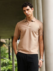 تيشيرت بولو محبوك بنمط جاكار مائل
