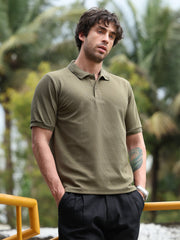 تيشيرت بولو محبوك بنمط جاكار مائل