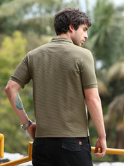 تيشيرت بولو محبوك بنمط جاكار مائل