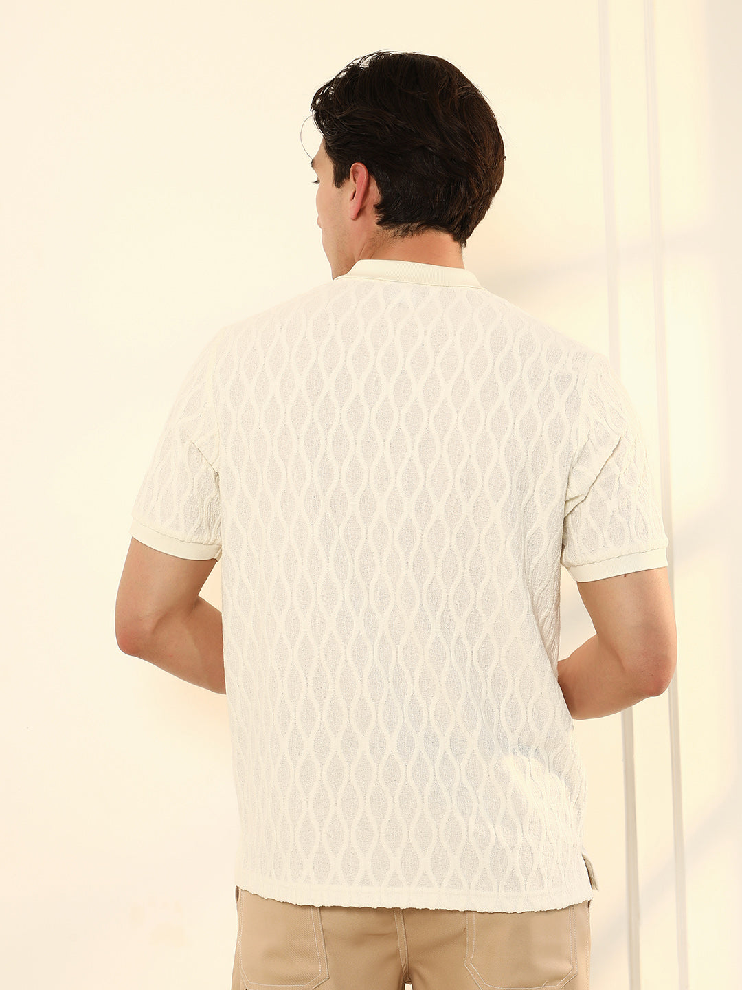 mens cream white marquise tactile knit polo t shirt