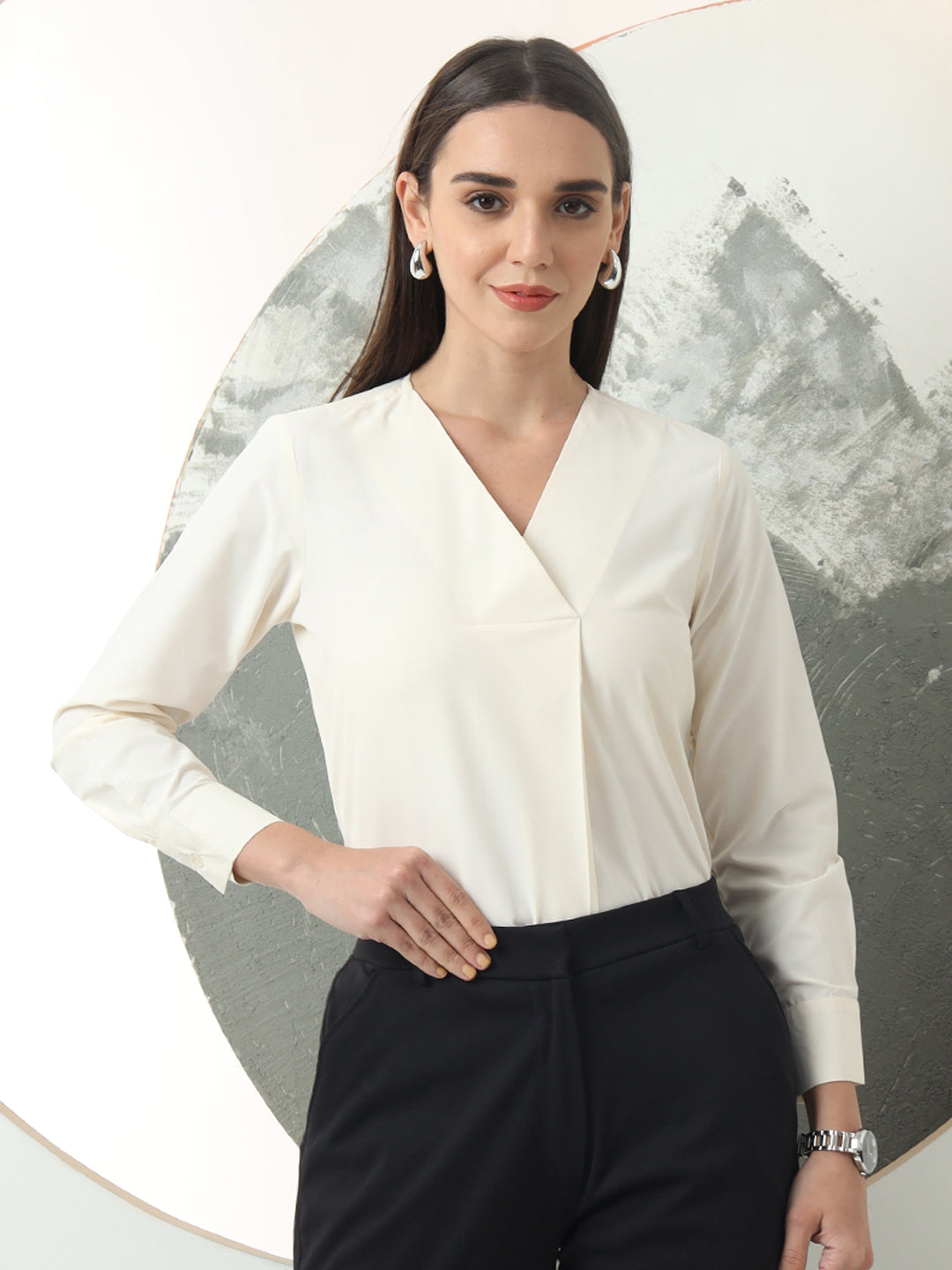 womens solid v neck regular fit casual top 1