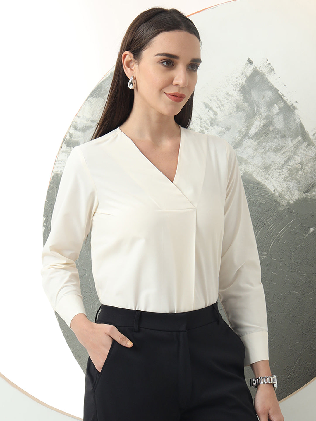 womens solid v neck regular fit casual top 1