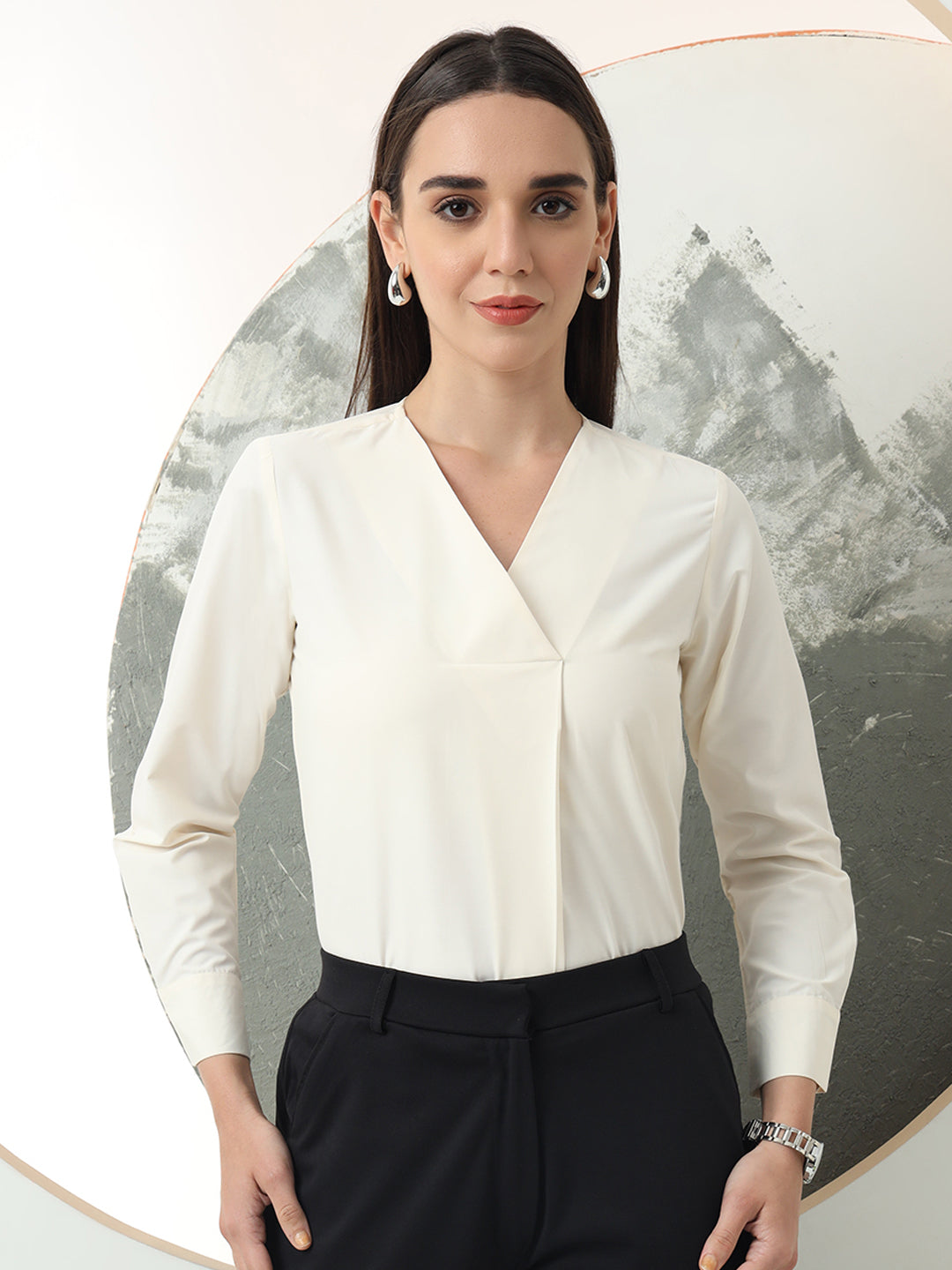 womens solid v neck regular fit casual top 1