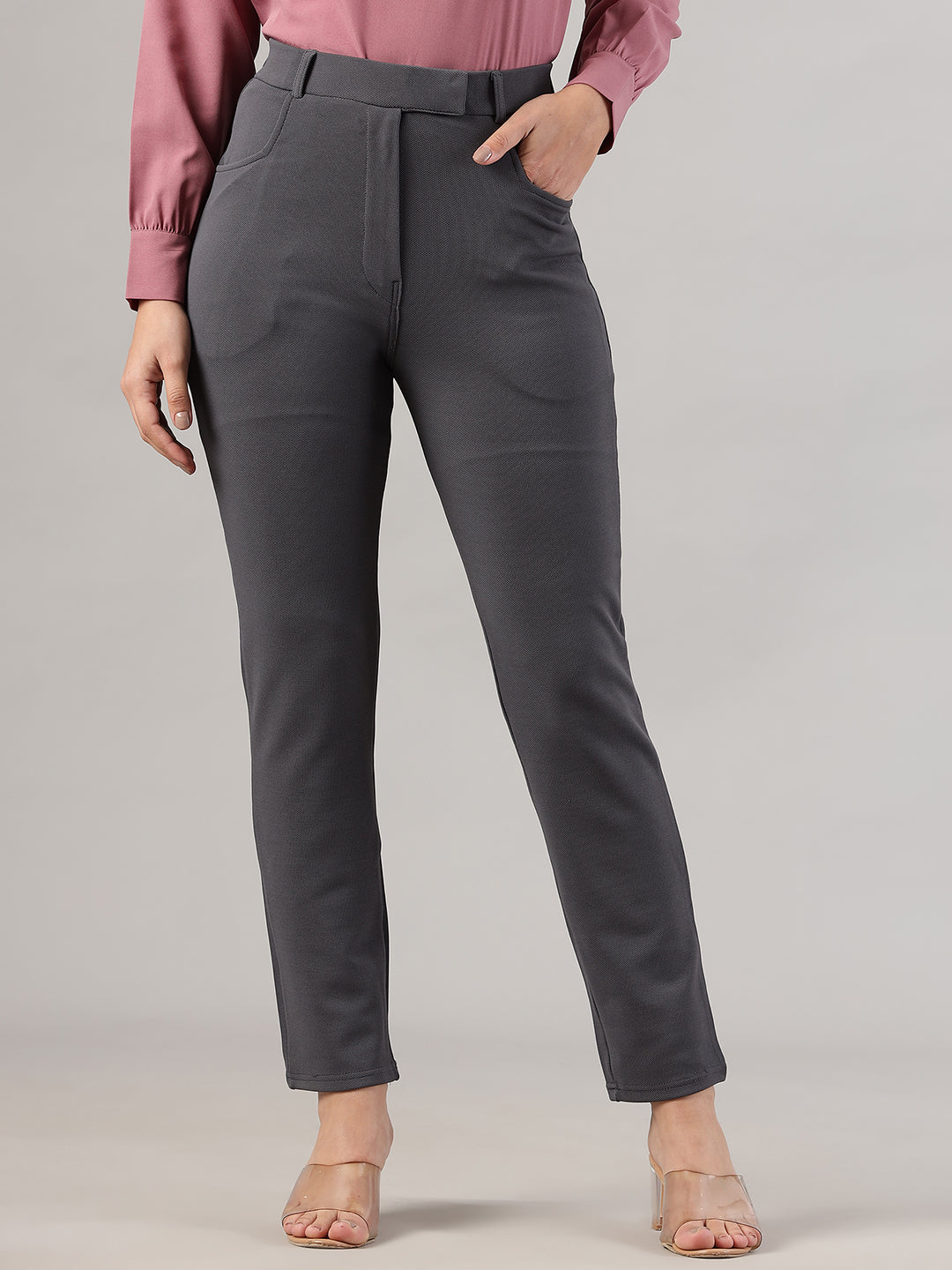 womens work straight high rise wrinkle free formal beige trousers