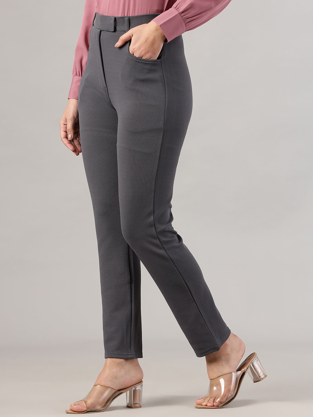 womens work straight high rise wrinkle free formal beige trousers