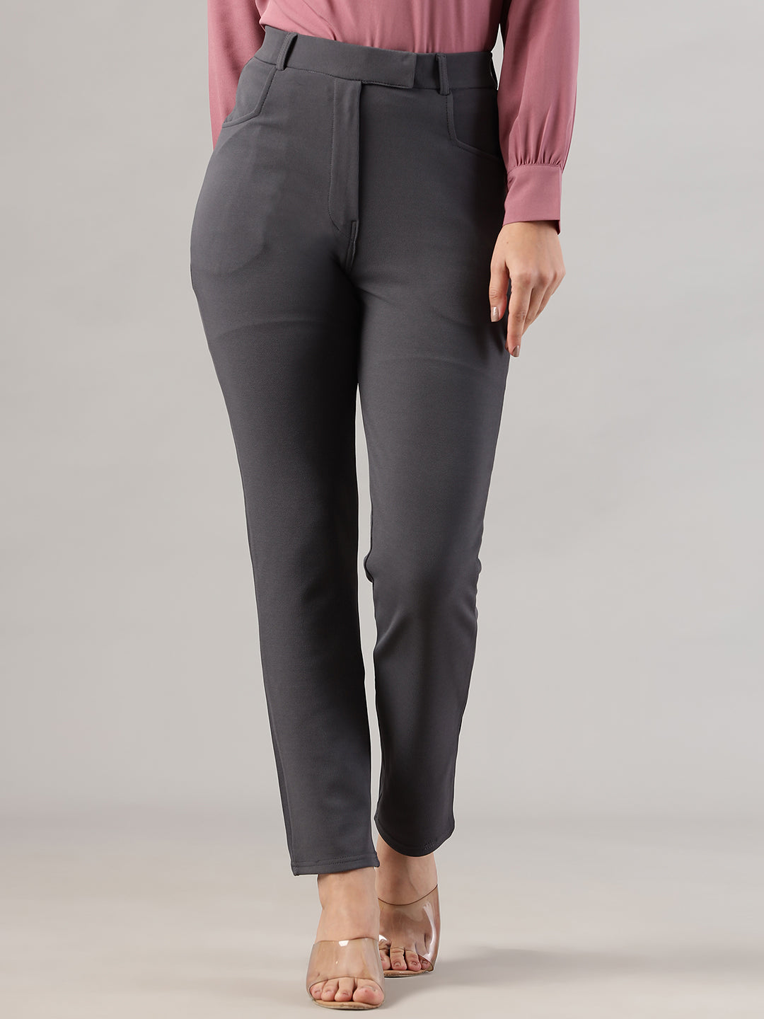 womens work straight high rise wrinkle free formal beige trousers