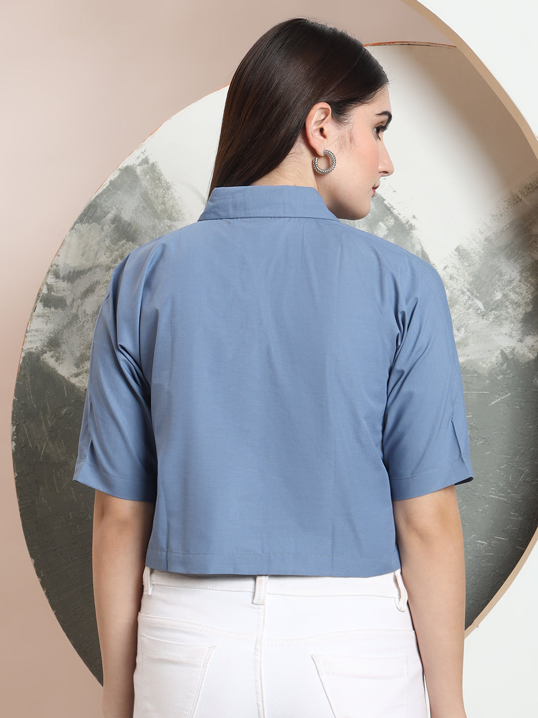 spread collar raglan sleeves regular fit casual crop shirt 3