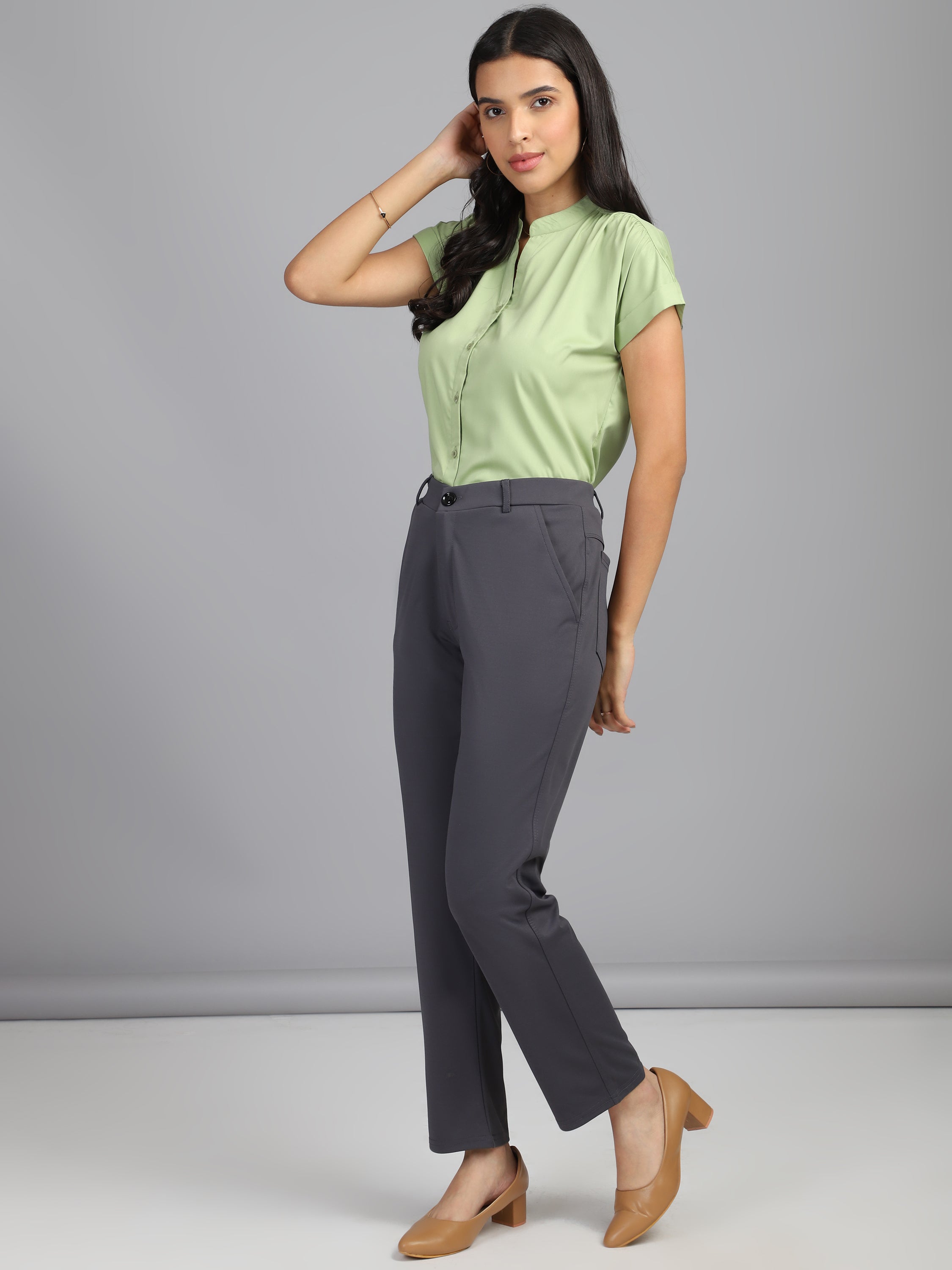 women sharp slim fit cotton formal trouser 2