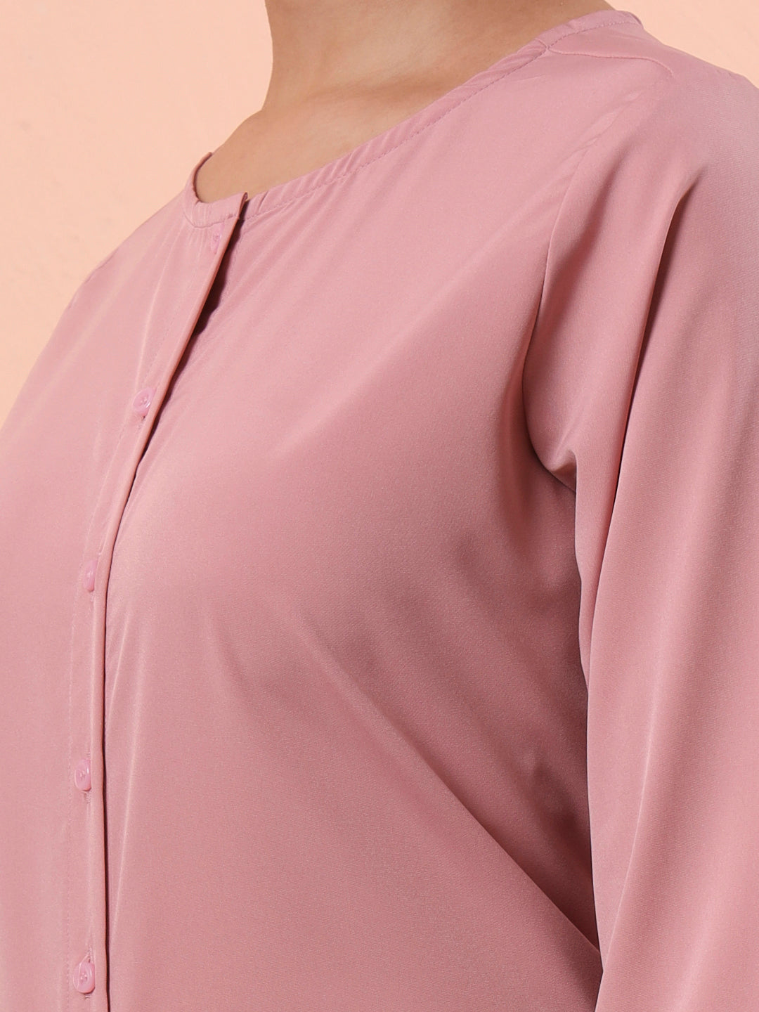 women smart mandarin collar solid polyester shirt