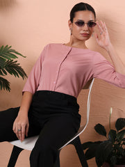 women smart mandarin collar solid polyester shirt