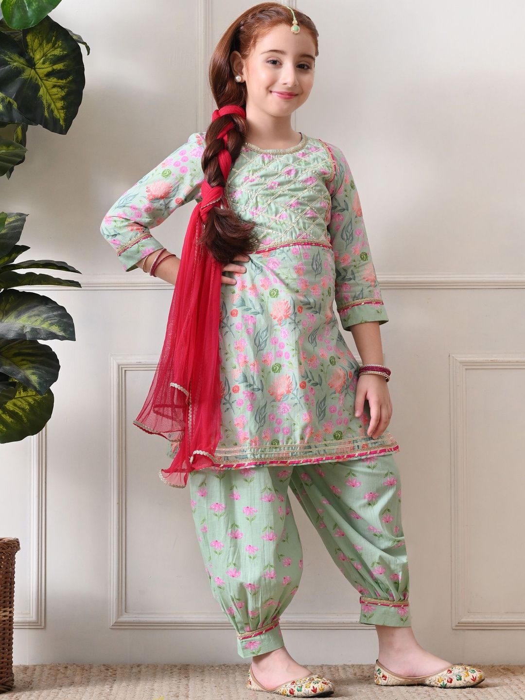Indi Loom Couture Girls Orange Kurta Sharara Set with Dupatta ILKSD15