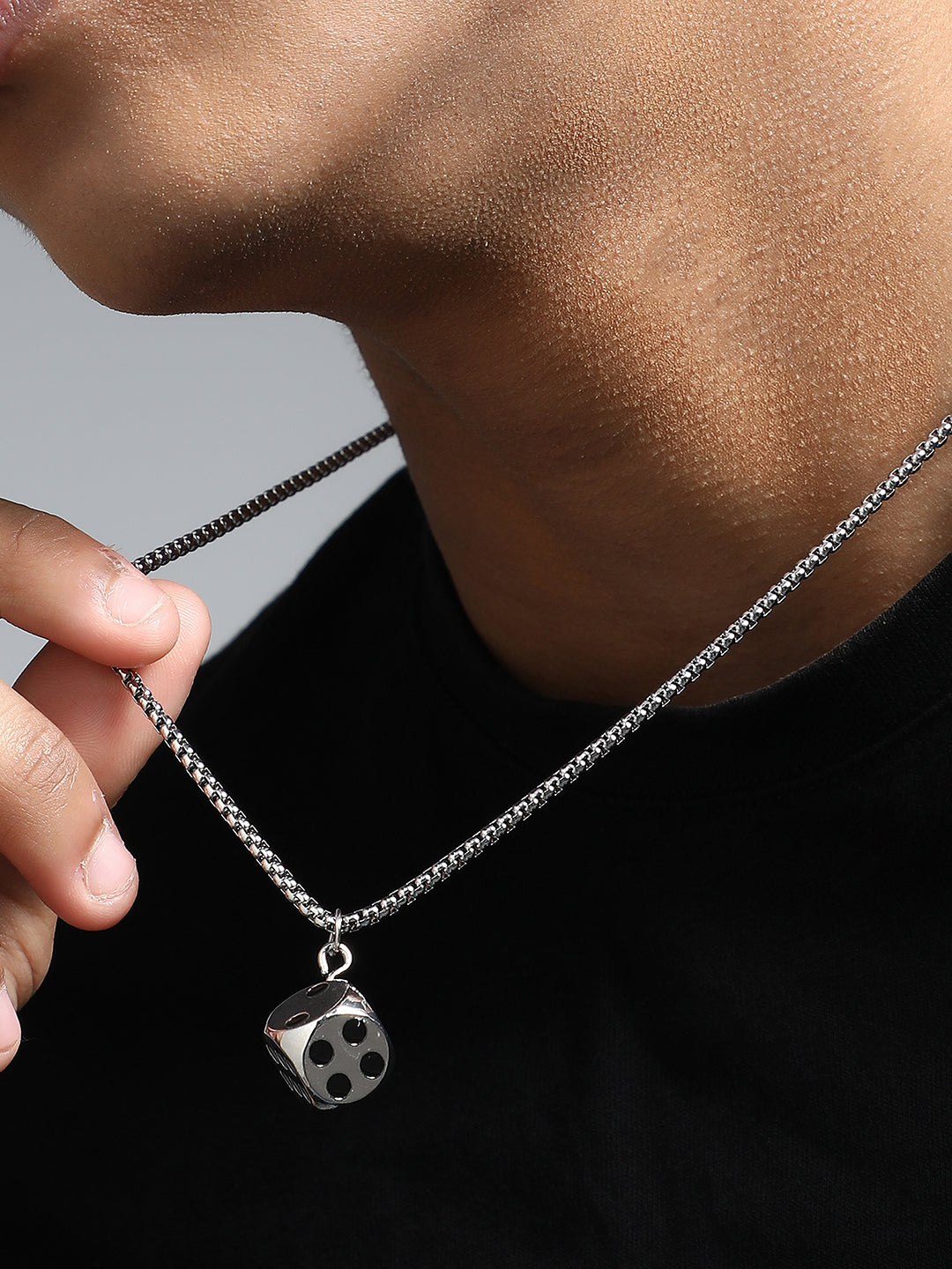 The Dice Pendant Necklace - Metallic Silver