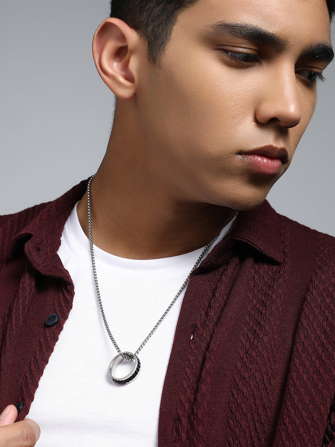 French Accent - The Link - Halo Pendant Necklace - Metallic Silver