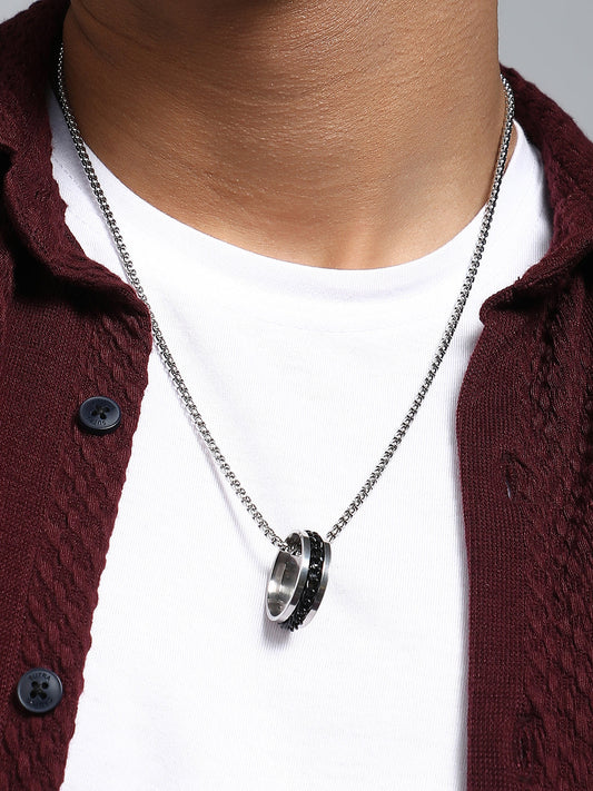 French Accent - The Link - Halo Pendant Necklace - Metallic Silver