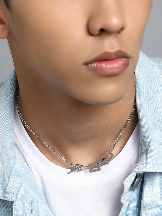 The Zig-Saw Pendant Necklace - Metallic Silver