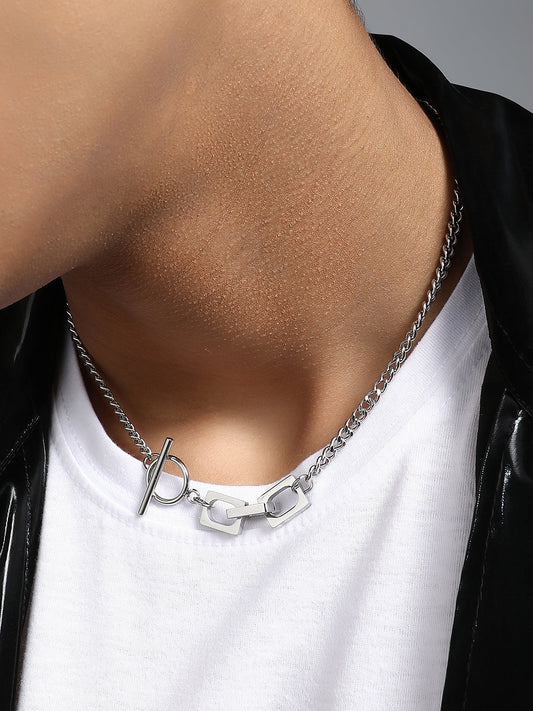 The Zig-Saw Pendant Necklace - Metallic Silver