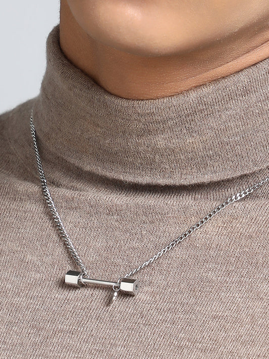 The dumbell Pendant Necklace - Metallic Silver