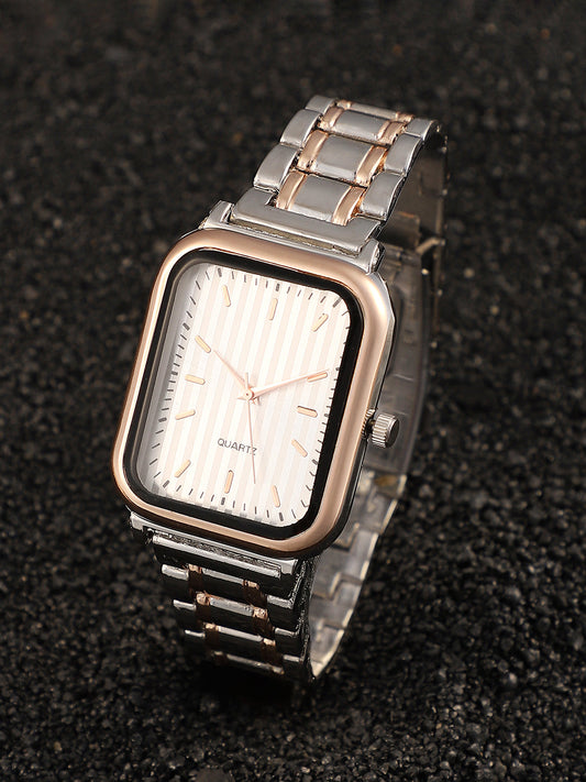 The Noir Rectangular Watch - Metallic Silver