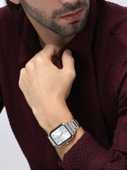 The Noir Rectangular Watch - Metallic Silver