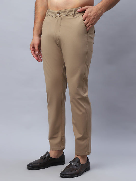 Tapered Fit  Solid Trousers For Men ( FGP 279Beige )