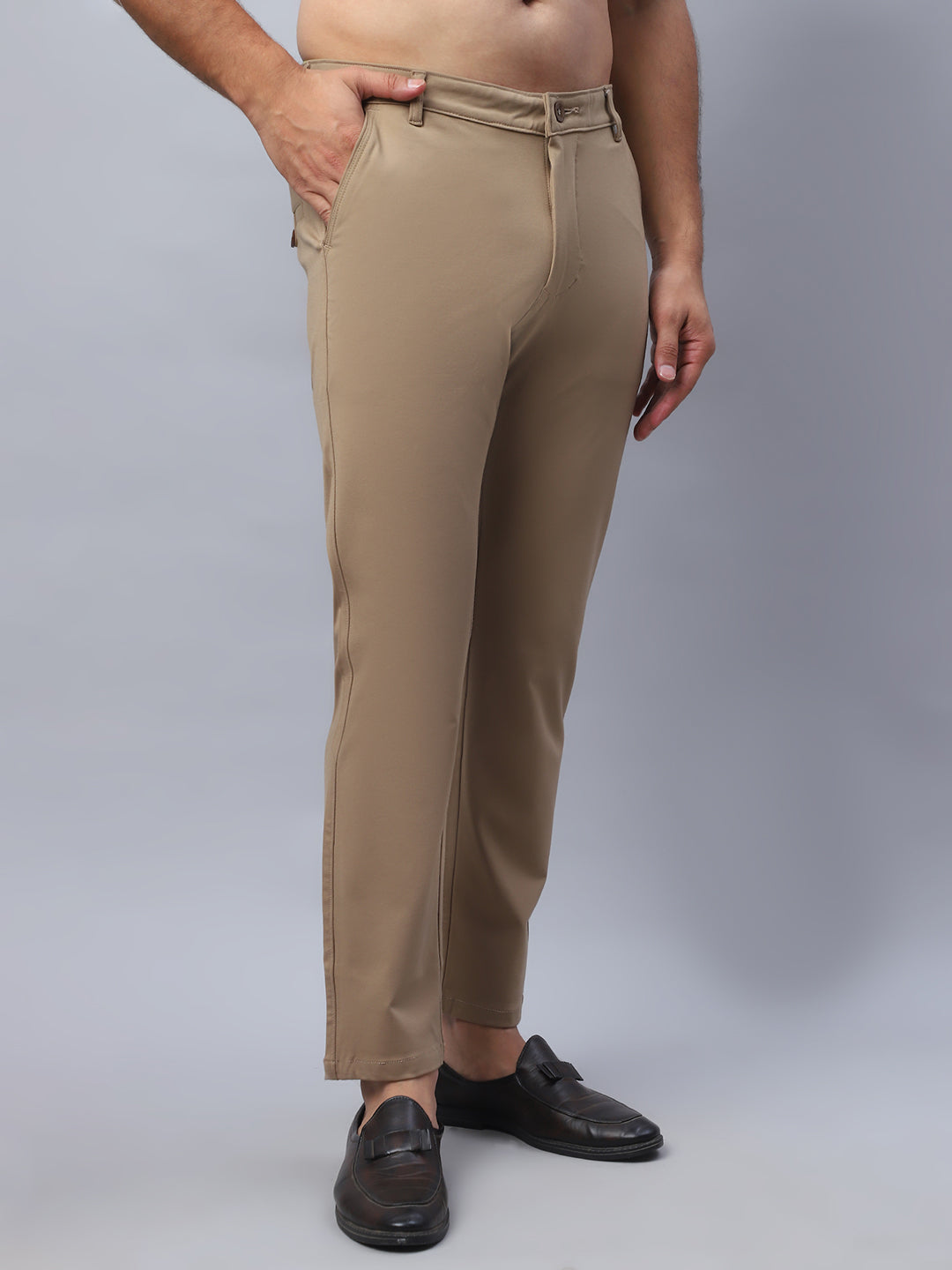 Tapered Fit Solid Trousers For Men