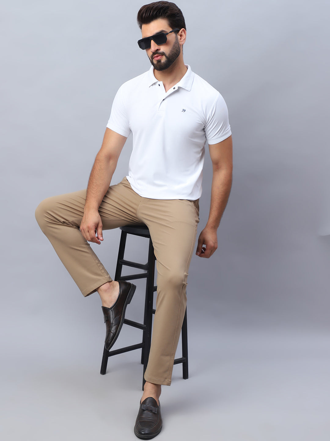 Tapered Fit Solid Trousers For Men